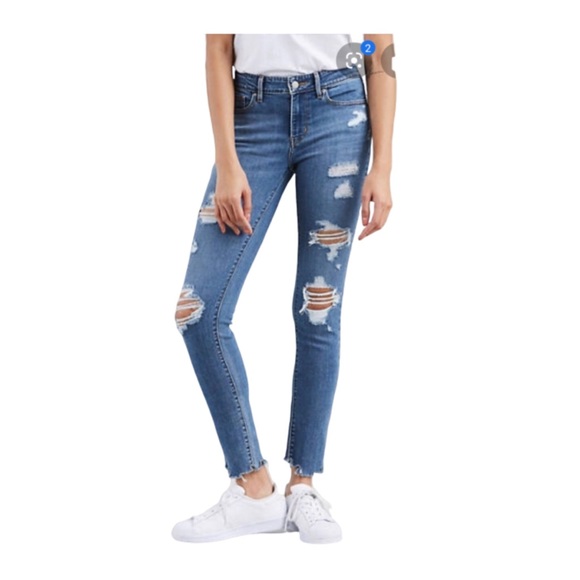 Levi's Denim - Levis 711 Skinny Stretch Distressed Ripped Raw Hem